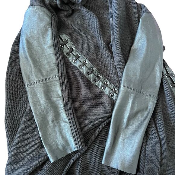 MAJE Black Knit Cardigan with Leather Sleeves Size S - Picture 6 of 8